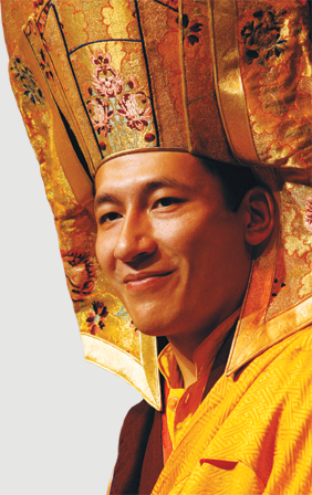 H.H. 17th Karmapa Trinley Thaye Dorje wearing the Gampopa hat